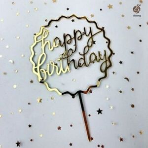 Happy Birthday Cake Topper Gold Acrylic Mirror Style NWT